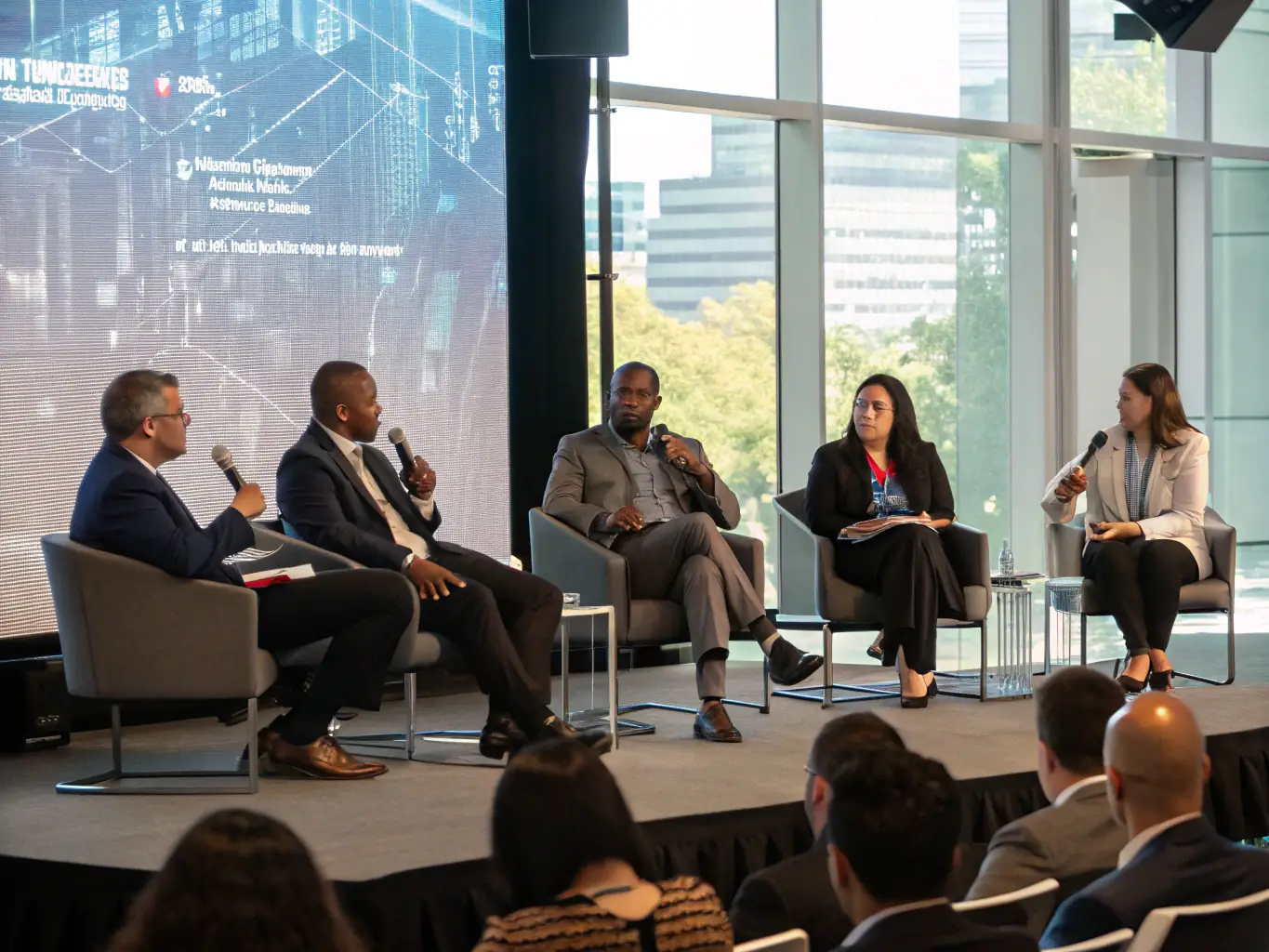 A photograph of a panel discussion at a Soybeanway conference, showcasing diverse speakers discussing the future of agribusiness.