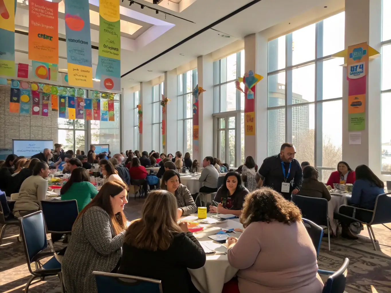 A photograph capturing the energy of a past Soybeanway conference, featuring attendees networking during a coffee break, with the company logo subtly displayed in the background.